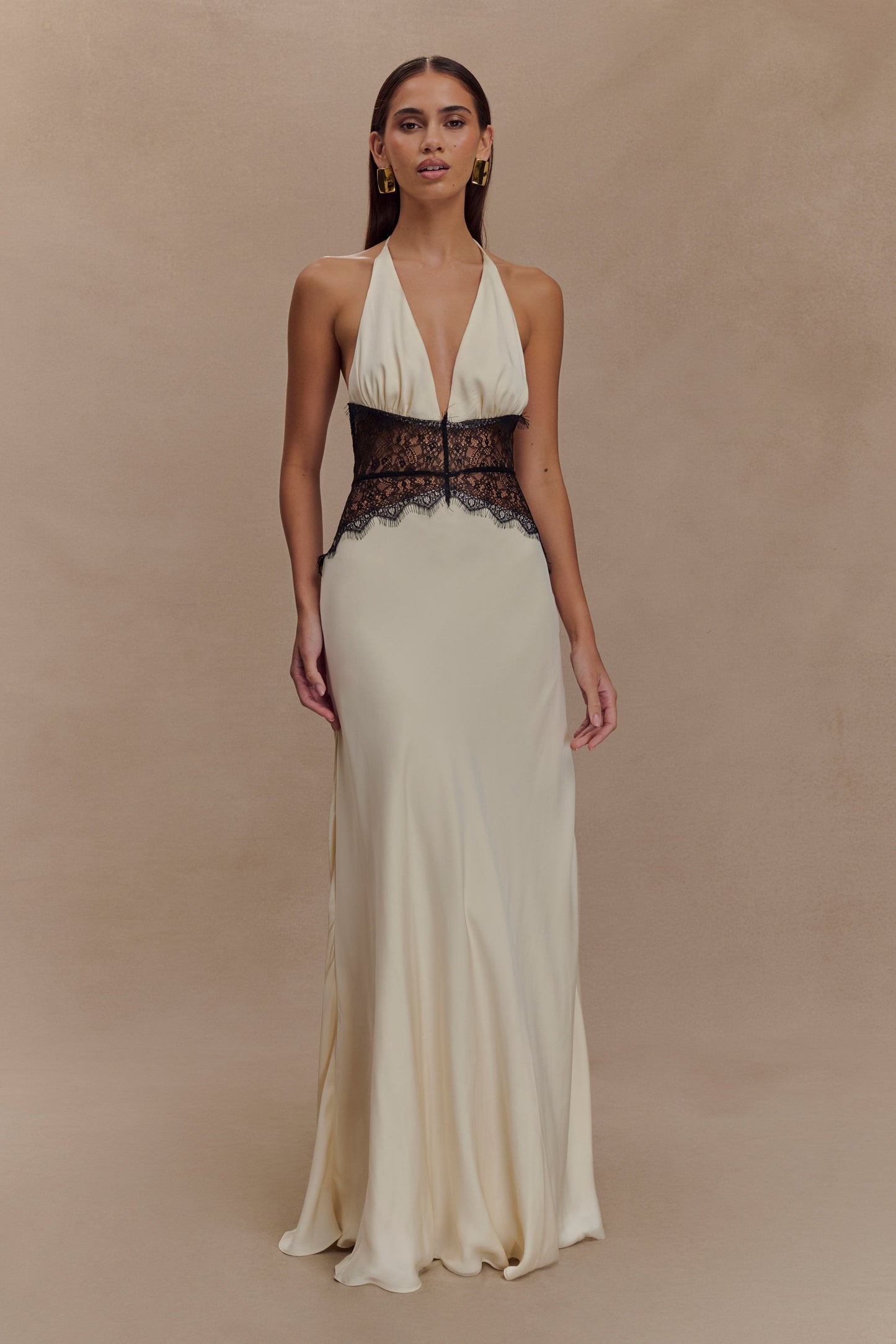 LeRoxy | Maxi Jurk van Kant en Satijn | Zwart/Ivoor | Elegante Avondjurk voor Dames
