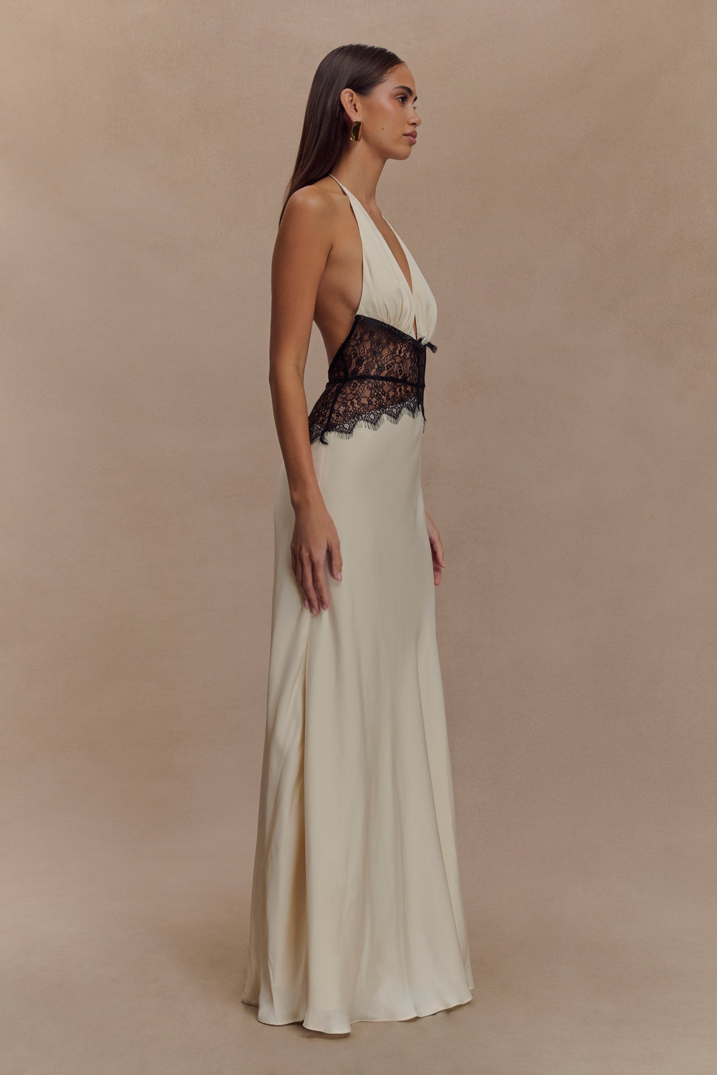 LeRoxy | Maxi Jurk van Kant en Satijn | Zwart/Ivoor | Elegante Avondjurk voor Dames