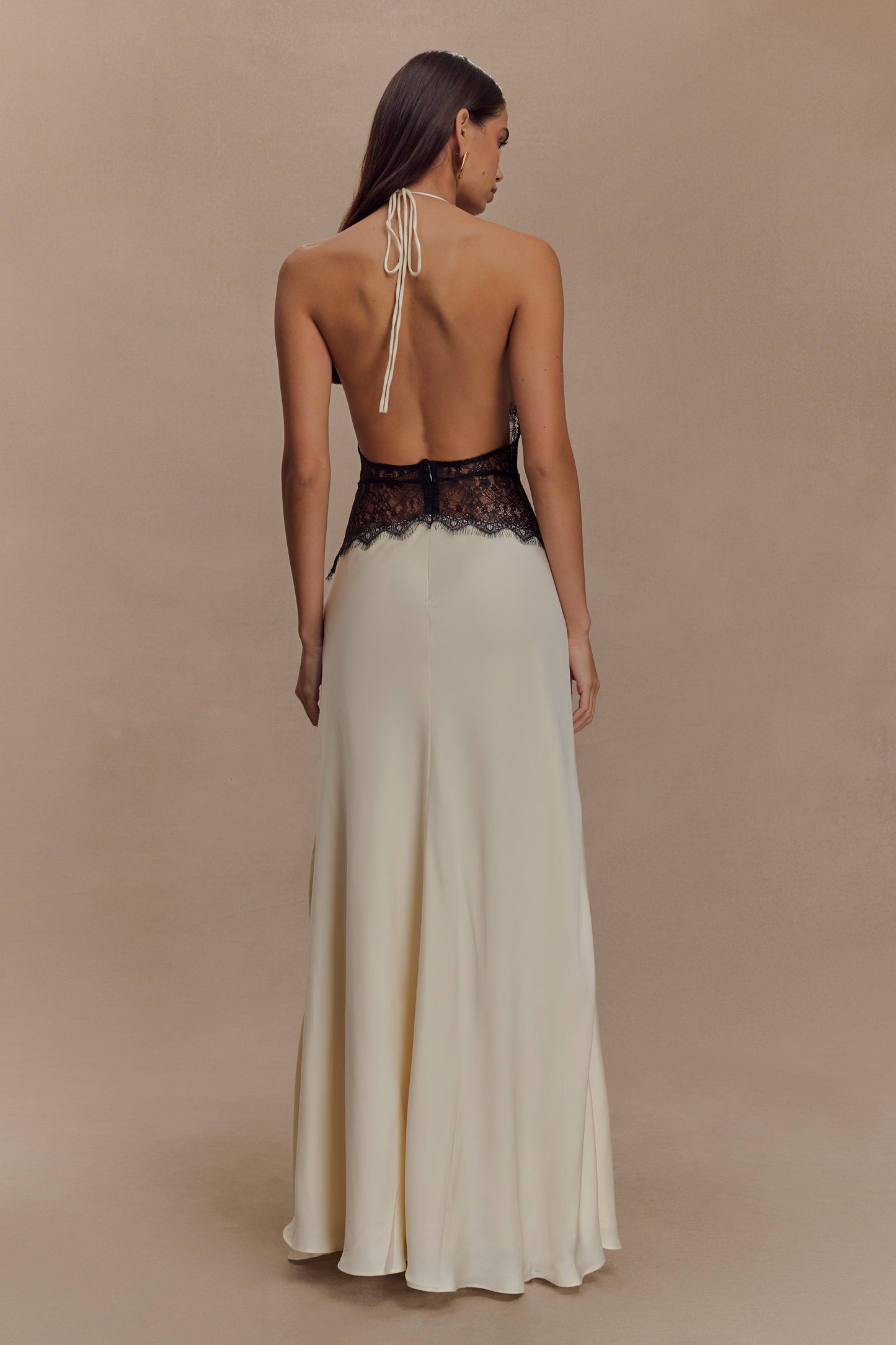 LeRoxy | Maxi Jurk van Kant en Satijn | Zwart/Ivoor | Elegante Avondjurk voor Dames