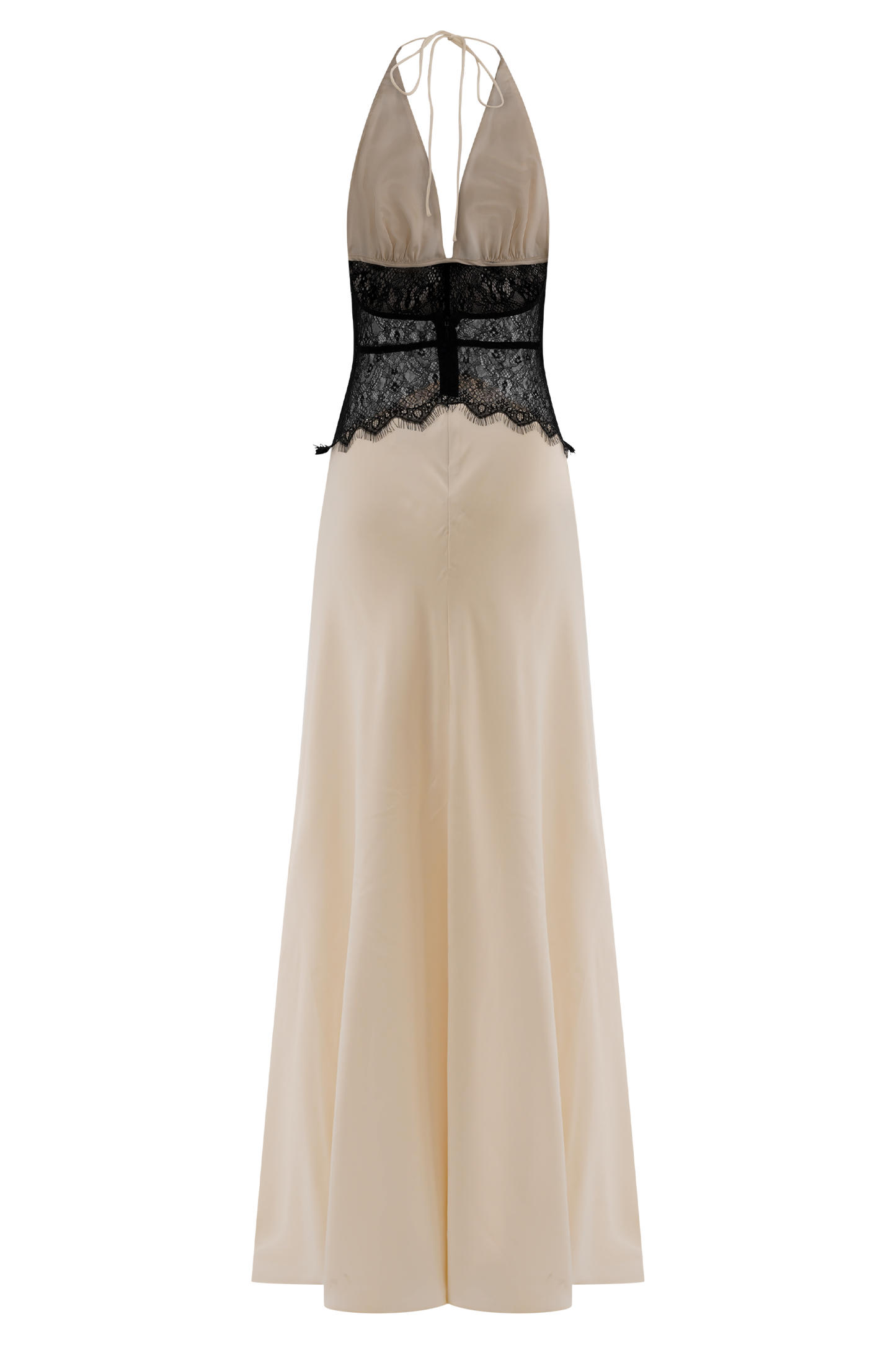 LeRoxy | Maxi Jurk van Kant en Satijn | Zwart/Ivoor | Elegante Avondjurk voor Dames