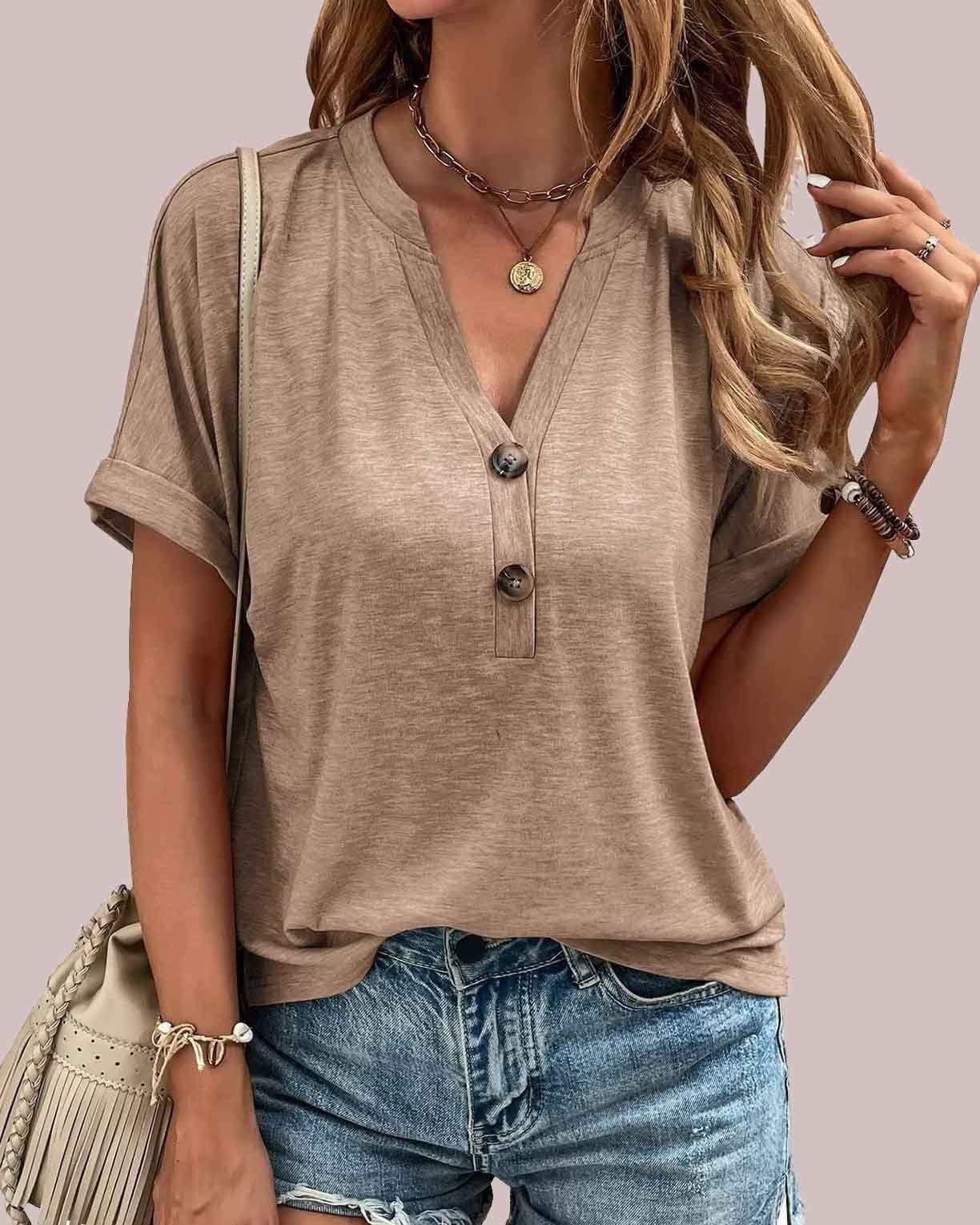 LeRoxy | V-hals Knoopblouse | Stijlvolle Damesblouse voor Elke Gelegenheid