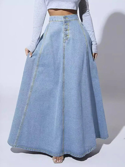LeRoxy | Vloeiende Denim Maxi Rok voor Vrouwen | Stijlvolle Lange Rok voor een Elegante Look