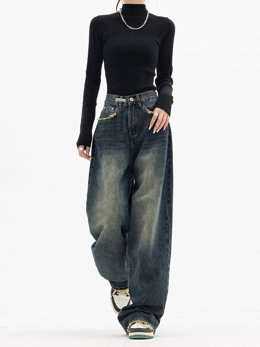 LeRoxy | Y2K Jeans voor Dames | Vintage Streetwear Koreaans Baggy Model