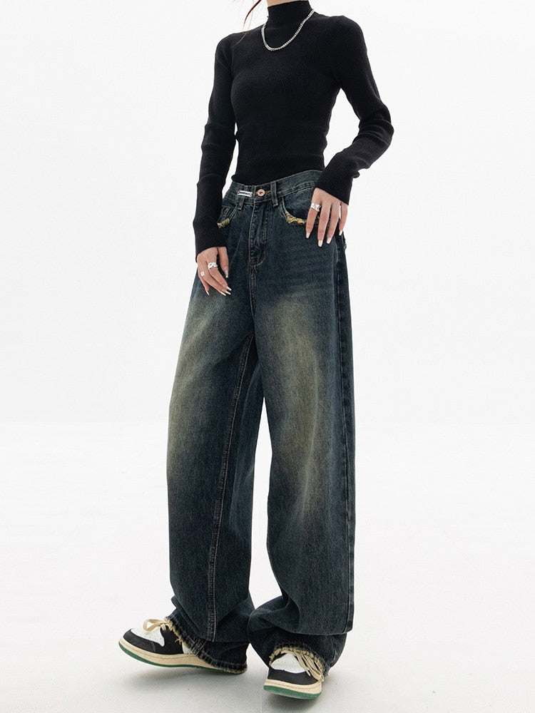 LeRoxy | Y2K Jeans voor Dames | Vintage Streetwear Koreaans Baggy Model
