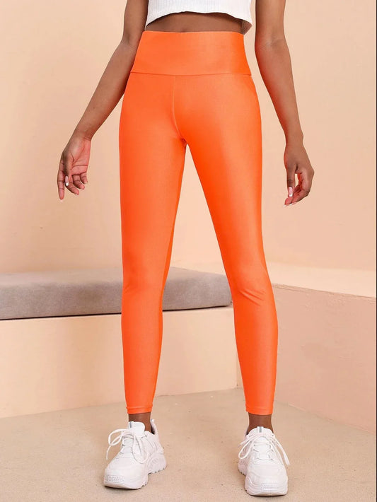 LeRoxy | Glanzende High-Waisted Leggings voor Dames - Oranje | Stijlvolle en Comfortabele Fit