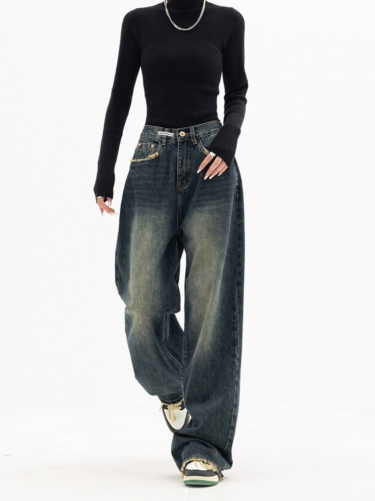 LeRoxy | Y2K Jeans voor Dames | Vintage Streetwear Koreaans Baggy Model